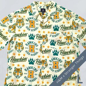 H&M Stranger Things Men's Large Hawkins High relaxed-fit tiger Hawaiian shirt